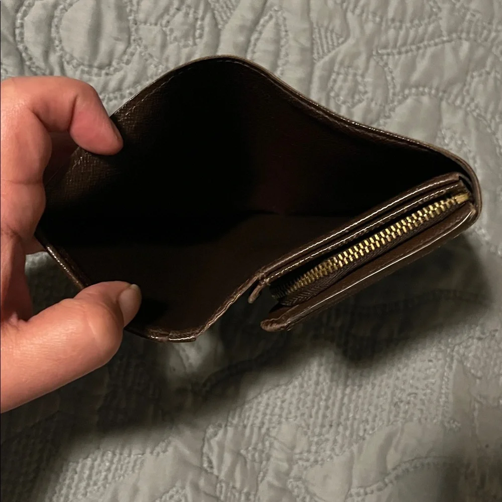 Louis Vuitton Damier Ebene Brown Leather Snap Wallet with Zipper Coin Pouch